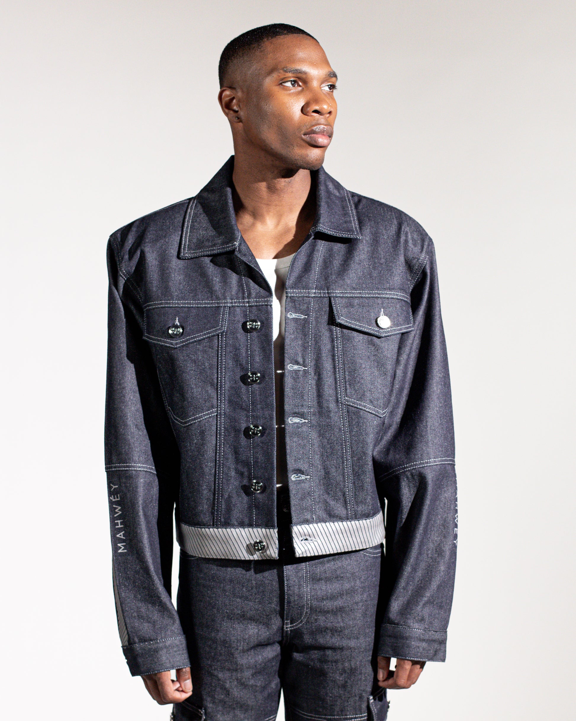 Oversized raw denim jacket men