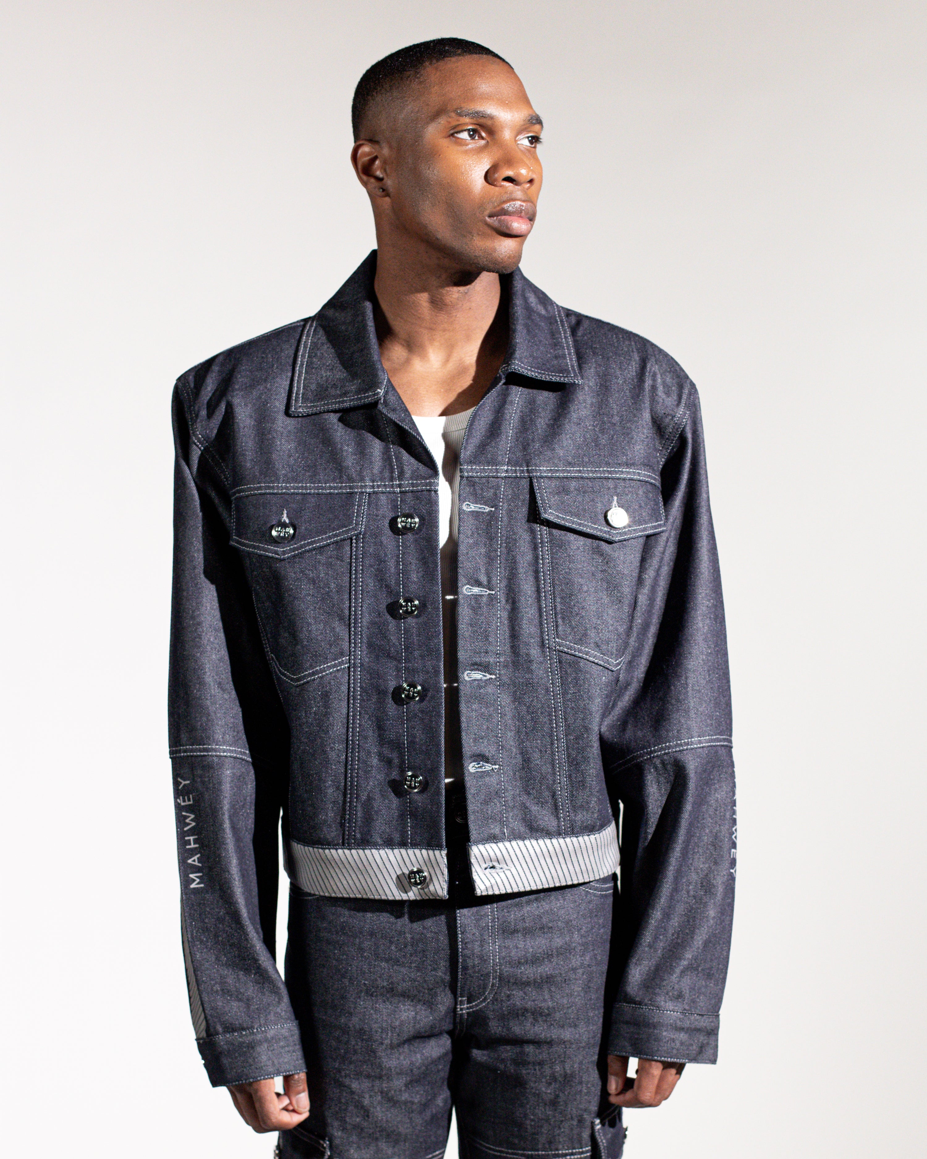 Oversized raw denim jacket men