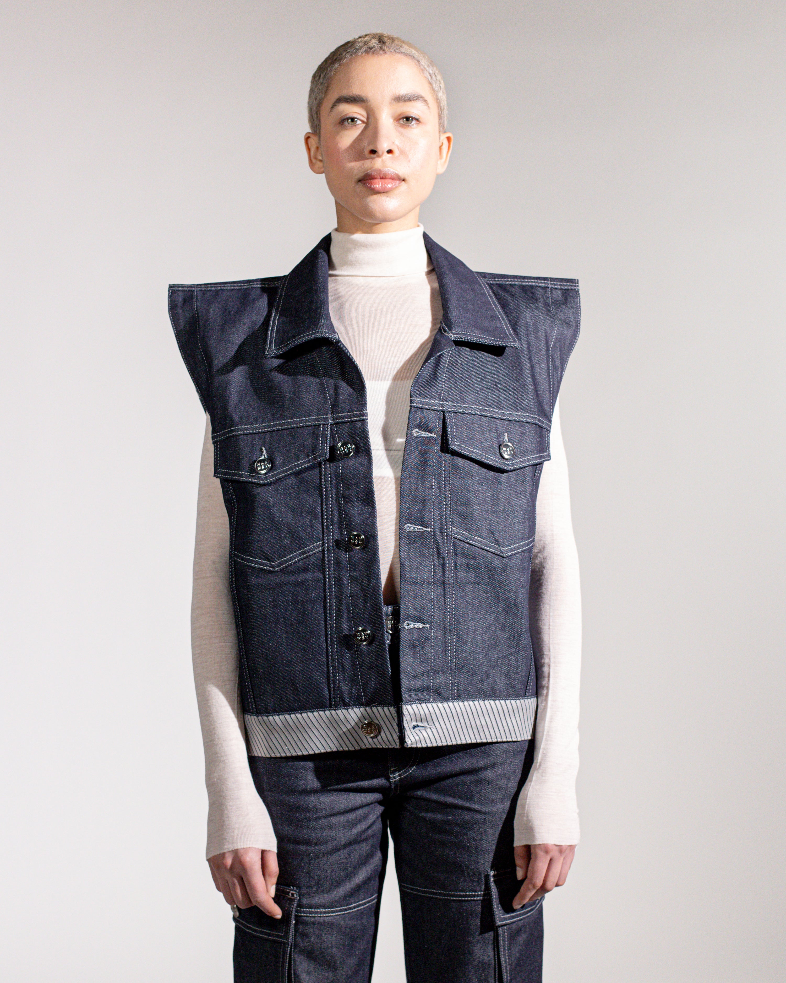 Oversized denim gilet women