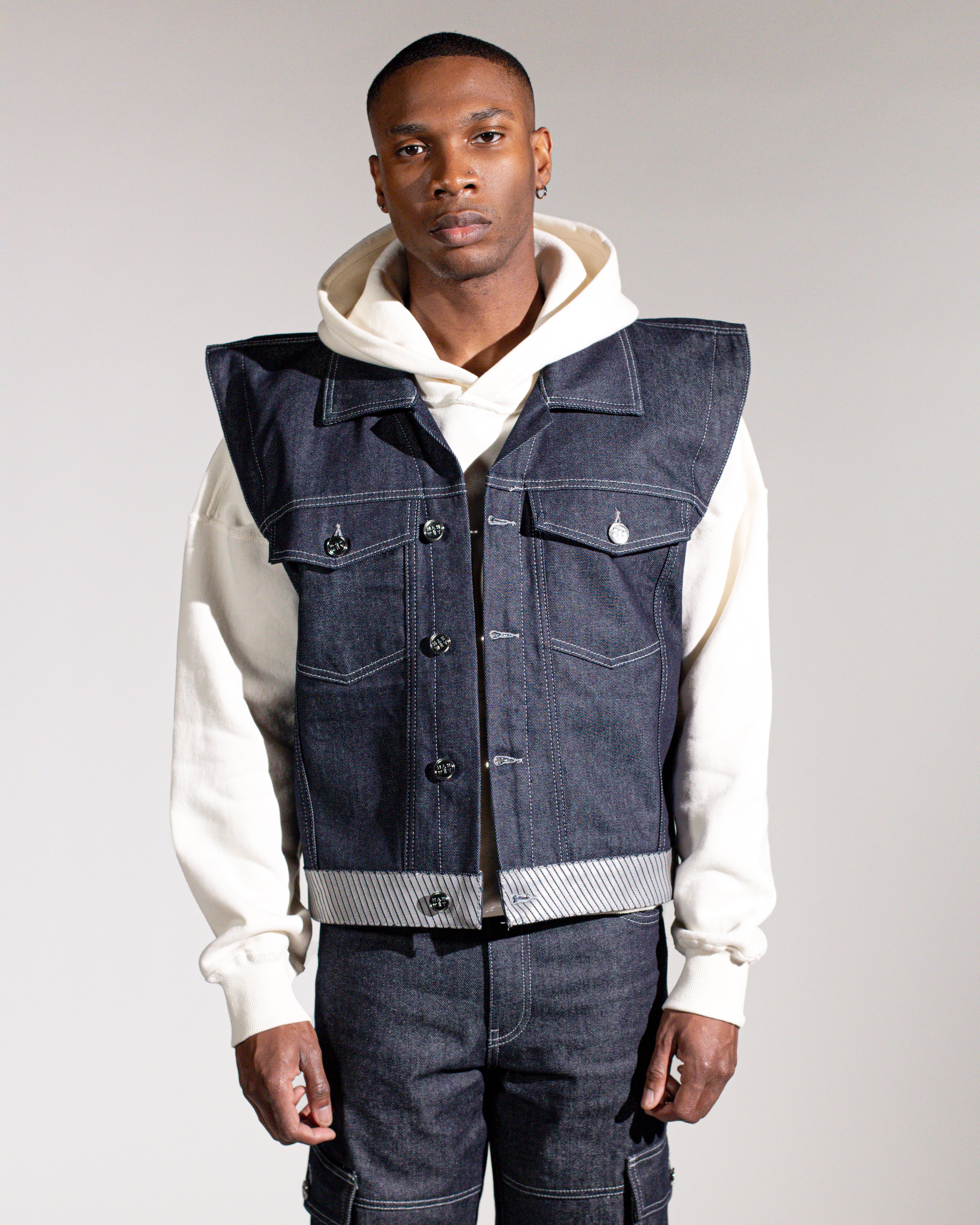 Oversized denim gilet for men